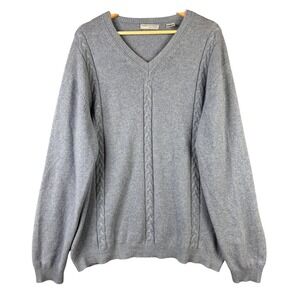 American Blue Pure Cashmere V-Neck Cable Knit Sweater Light Blue XL